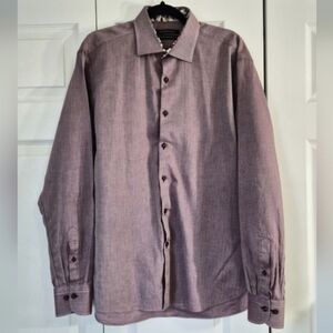 Hammer Made Italian Cotton Herringbone Button Down Shirt Burgundy 42 / 16.5